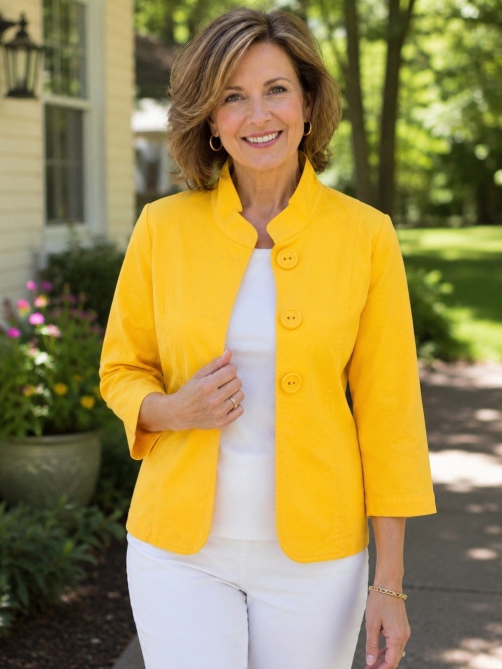 Coldwater Creek Yellow Jacket Blazer  Stretch Cotton 3/4 Sleeve Size 6
